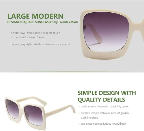 Vista 4 de Freckles Mark Gafas de sol de inspiración vintage para mujer, diseño cuadrado grande de plástico