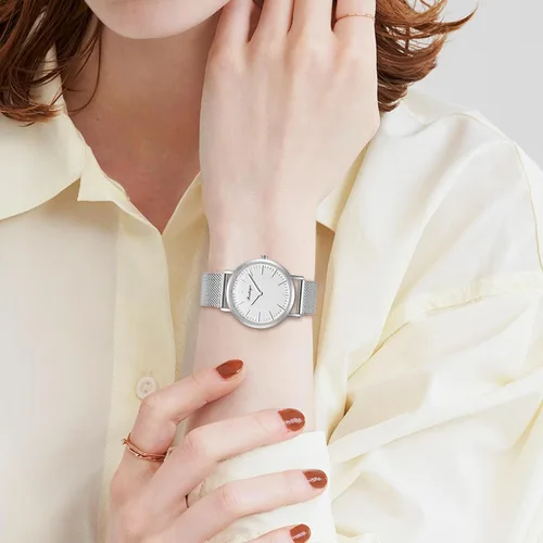 Vista 6 de BOSHIYA Reloj con banda elástica para mujer Easy Reader de 1.181 in analógico de cuarzo con correa elástica de acero inoxidable, impermeable, reloj