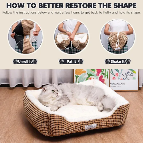 Vista 7 de Cama pequeña para perros pequeños, camas para gatos de interior, lavable, cama rectangular para perros, cálida, suave, relajante, cama duradera