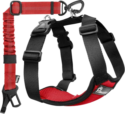 Vista 10 de Pawaboo Arnés de cinturón de seguridad para perro, arnés de automóvil con clips dobles, chaleco ajustable transpirable para mascotas y correa