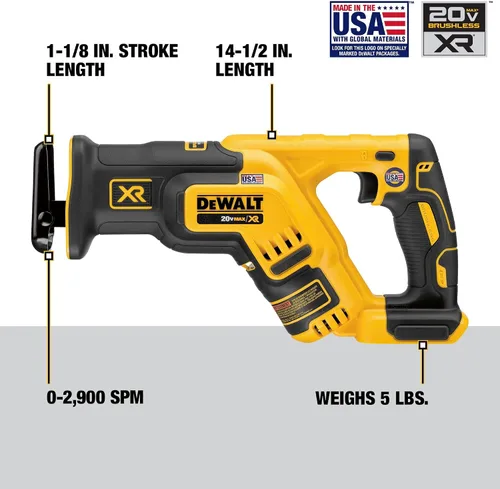 Vista 2 de DEWALT DCS367B 20V Max XR Sierra de sable compacta sin escobillas, (sólo herramienta)