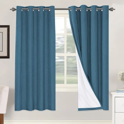 Vista 190 de H.VERSAILTEX Cortinas 100% opacas con aislamiento térmico, texturizadas, de lino, con bloqueo completo de calor y luz, para sala de estar y Negro