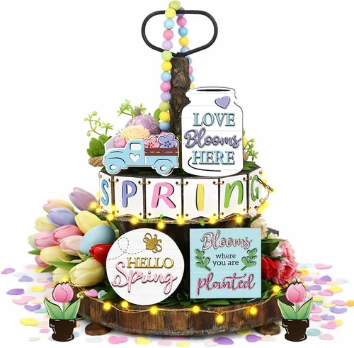 Vista 10 de Patelai Juego de decoración de bandeja escalonada para el día de San Valentín, letreros de madera para mesa de San Valentín, diseño de corazón