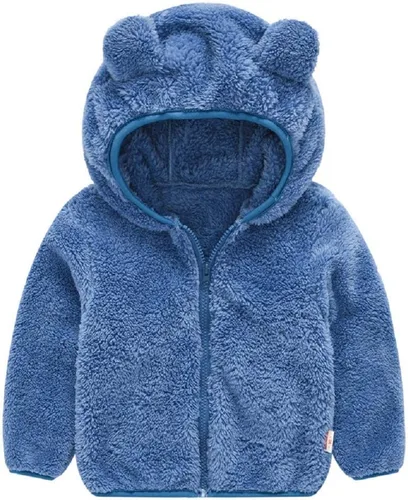 Vista 29 de Chaqueta con capucha de forro polar con cremallera para niñas y niños pequeños, abrigo de osito cálido de invierno Negro