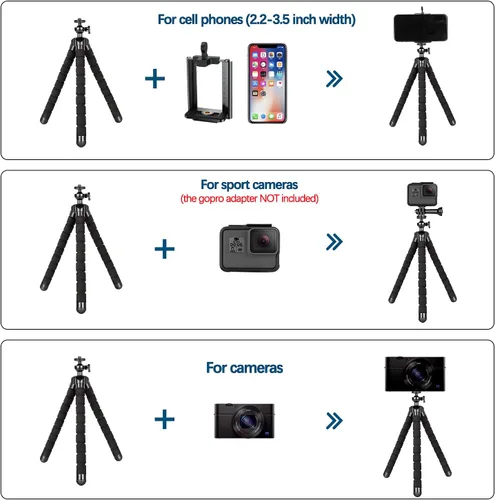 Vista 6 de Trípode flexible para teléfono celular con control remoto inalámbrico y abrazadera para teléfono, mini trípode portátil ajustable compatible