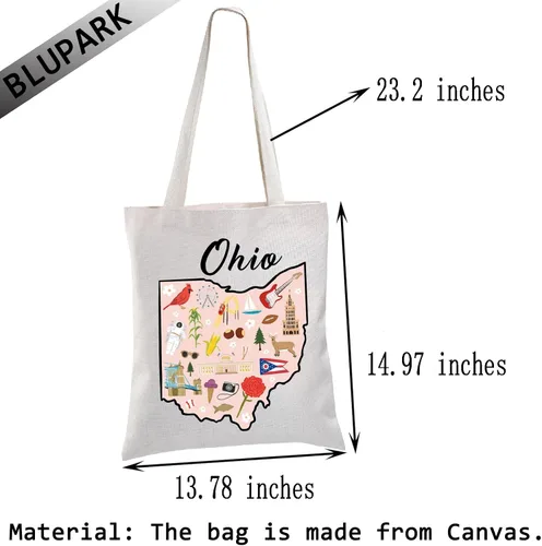 Vista 4 de BLUPARK Ohio State Map Tote Bag Ohio Souvenir Gift Ohio Travel Shopping Bag Ohio Lovers Gift