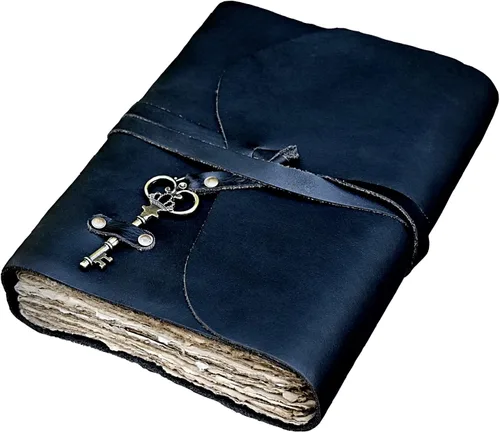 Vista 7 de Diario de cuero vintage – Papel vintage hecho a mano antiguo – Diario de llaves encuadernado de cuero para mujeres y hombres – Diario de libro