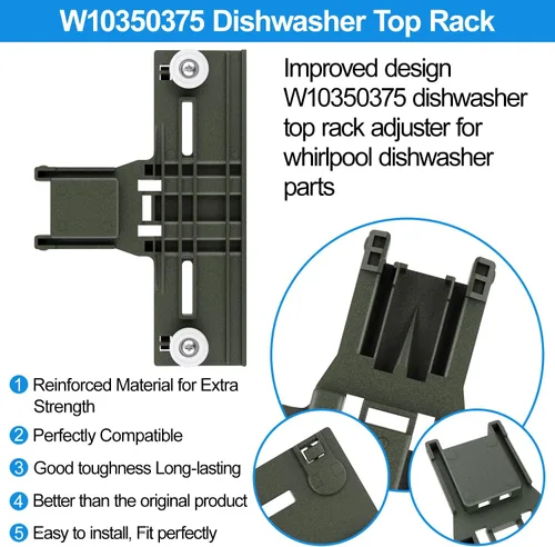 Vista 8 de Paquete de 12 piezas mejoradas para estante superior para lavavajillas W10350375 W10712395 y W10195372 W10195373 para ajustador de lavavajillas