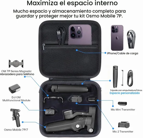 Vista 3 de Estuche de almacenamiento compatible con DJI Osmo Mobile 8 / 7P / 7 Gimbal estabilizador Accesorios (negro)