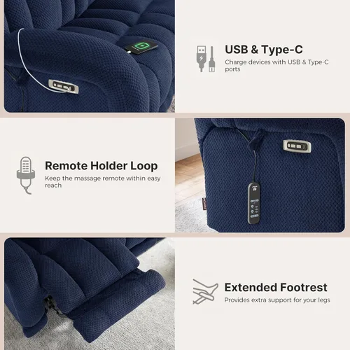 Vista 8 de MCombo 64.6" Oversized Reclining Loveseat with Heat and Massage, Zero Gravity Recliner Loveseat Sofa with Adjustable Headrest and Dual USB Charging
