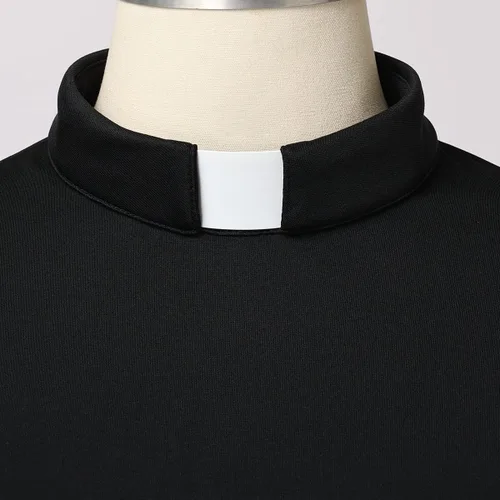 Vista 2 de FAD-4U Vestido del clero de la iglesia para mujer, Ministra de manga larga con volantes, vestido de lápiz delgado con lengüeta y cuello alto
