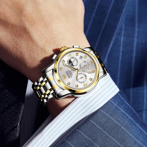 Vista 8 de OLEVS Reloj cronógrafo para hombre, esfera grande, multifuncional, fácil de leer, de acero inoxidable, analógico, de cuarzo, con fecha, de lujo