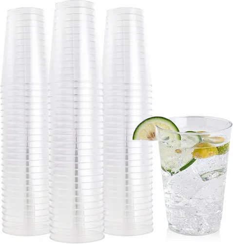 Vista 9 de FOCUSLINE Vasos de plástico transparente de 10 onzas, vasos desechables de plástico duro, reutilizables, 100