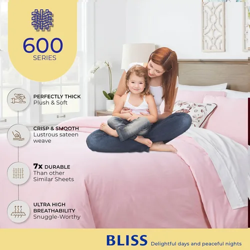 Vista 5 de THREAD SPREAD Funda de edredón tamaño Queen, serie 600, funda de edredón 100% algodón egipcio, tamaño Queen (3 piezas, color rubor), suave