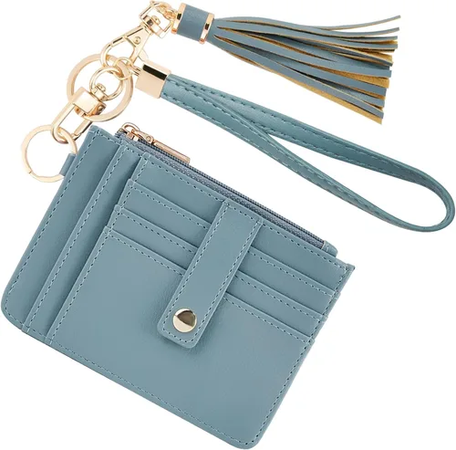 Vista 23 de KNGITRYI Billeteras pequeñas de pulsera para mujer RFID para tarjetas de crédito, cartera con llavero, cartera para tarjetas de crédito