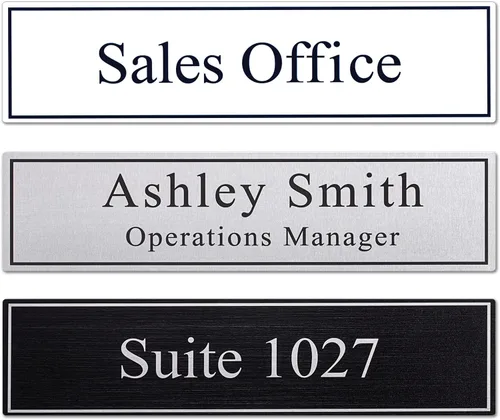 Vista 6 de Placa de identificación personalizada de 2 x 8 pulgadas para escritorio, placa de identificación de escritorio de aluminio personalizada