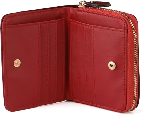 Vista 2 de uxcell Pequeñas carteras cortas con cremallera de párrafo con tarjetero para dama, Rojo -, Classic
