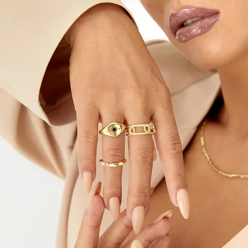 Vista 3 de KissYan Juego de anillos de oro para mujer, chapados en oro de 14 quilates, apilables, abiertos, con sello trenzado, ajustable, delicado, joyería