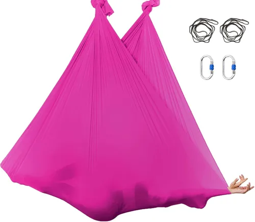 Vista 9 de Juego de columpio de yoga de seda aérea de 5.5 yardas - Kit de hamaca de yoga aérea antigravedad volador para fitness, tela de tricot de nailon