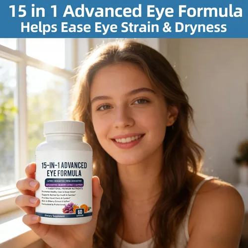 Vista 7 de Fórmula avanzada 15 en 1 para ojos – Suplemento de vitaminas y minerales para los ojos con luteína, zeaxantina, extracto de zinc y arándano, apoyo
