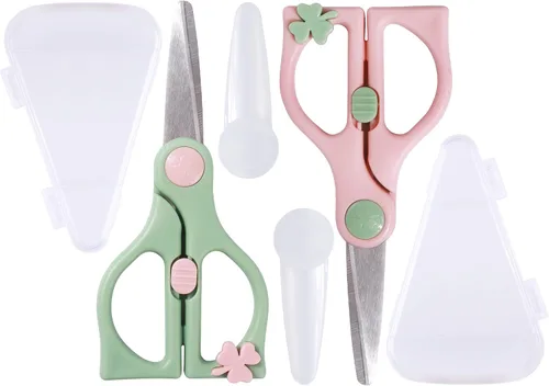 Vista 12 de Tijeras de comida para bebés, tijeras de cocina - Paquete de 2 tijeras portátiles saludables y lindas para niños con bloqueo de seguridad y estuche