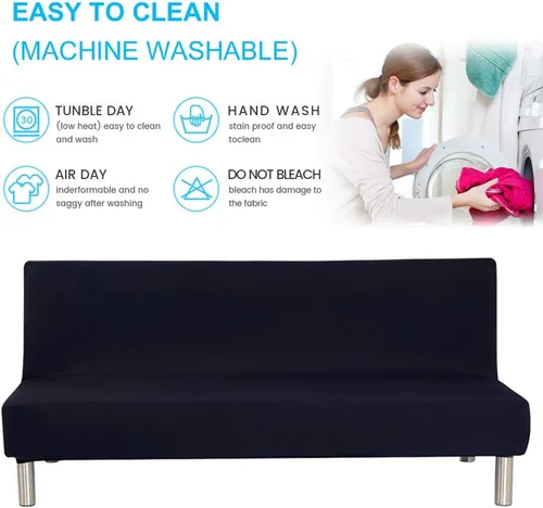 Vista 4 de ele ELEOPTION Funda de futón sin brazos, funda elástica para sofá cama, protector sin reposabrazos, elástico de elastano, moderno, simple, plegable