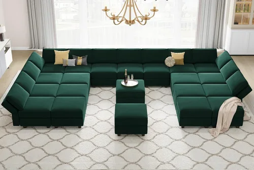 Vista 4 de Belffin Sofá modular grande con asiento de almacenamiento, sofá en forma de U de gran tamaño con diván reversible con sofá modular con terciopelo