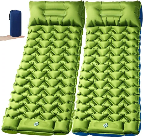 Vista 14 de Colchoneta para dormir, almohadilla de dormir compacta para acampar con almohada bomba de pie integrada, colchoneta inflable para viajes