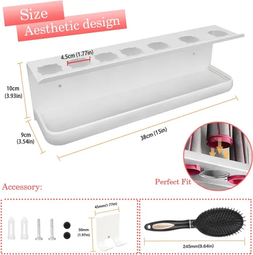 Vista 2 de Soporte de almacenamiento montado en la pared compatible con Dyson Airwrap Soporte de almacenamiento para estante de baño, organizador de estantes