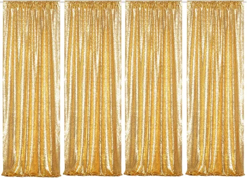 Vista 19 de Poise3EHome - Cortinas de lentejuelas con purpurina champagne, 2 piezas de 2 x 8 pies, paneles de purpurina para fiesta de Halloween, fiesta