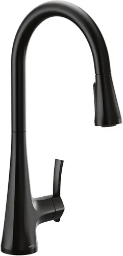 Vista 7 de Moen Sinema S7235BL - Grifo de cocina desplegable negro mate con refuerzo de potencia y reflejo, grifo de cocina moderno de arco alto, fácil