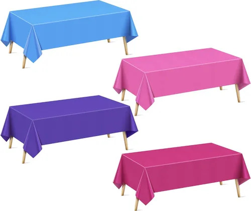 Vista 38 de Mantel rectangular de la serie azul y verde, 4 piezas, 54 x 72 pulgadas, color sólido, impermeable y a prueba de derrames, mantel de plástico