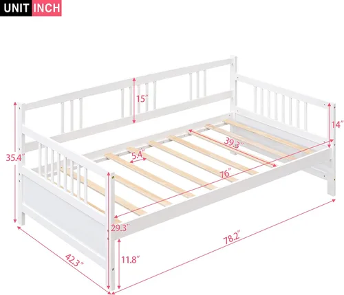 Vista 2 de Merax Sofá cama moderno de madera maciza, sofá cama multifuncional, marco de cama de tamaño individual, blanco 2-Blanco