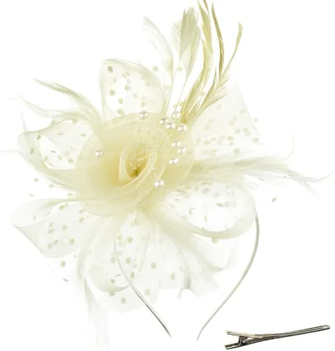 Vista 3 de SHUERIET Women's Fascinator Hat with Feathers Flowers,Headband Hair Clip for Weddings,Mesh Church Derby Tea Party