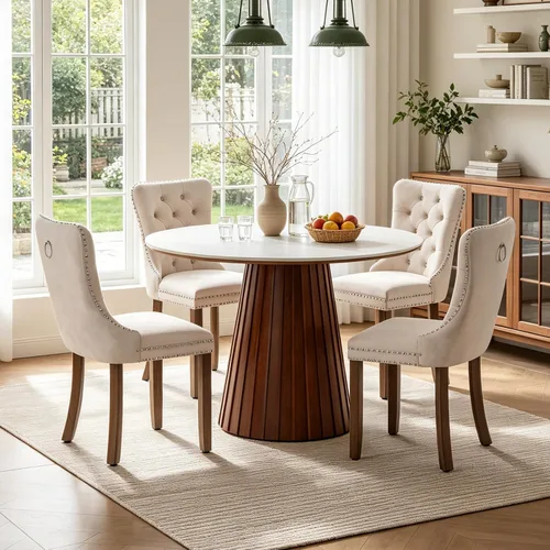 Vista 16 de SSLine 41.3 in Round Sintered Stone Dining Table for 4 Fluted Pedestal Base