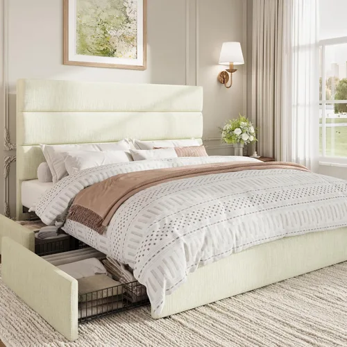 Vista 12 de SHA CERLIN Base de cama de plataforma tamaño Queen con 4 cajones de Negro
