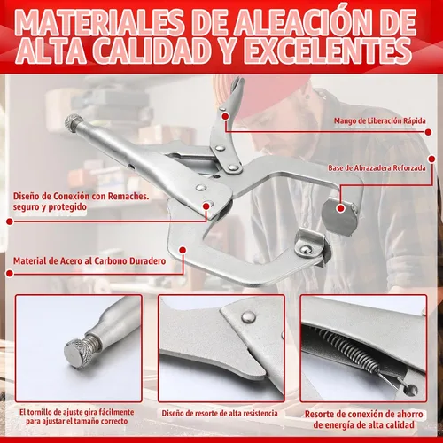 Vista 3 de Yexiya 10 Piezas Abrazaderas C de Bloqueo, Alicates de Bloqueo Abrazadera de Soldadura Ajustable con Punta Regular y Almohadilla Giratoria