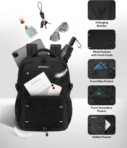 Vista 4 de WATERFLY Mochila informal de viaje, senderismo, 22L, ligera, para uso diario, al aire libre, ciudad, universidad, para mujeres y hombres