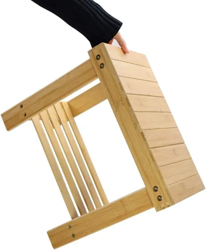 Vista 6 de Taburete de bambú KKTONER con banco de ducha y almacenamiento con estante, silla de pie para baño, sala de estar, dormitorio, color natural