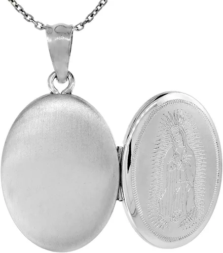 Vista 4 de Plata de ley Pequeño Oval Guadalupe Collar con camafeo 58inch