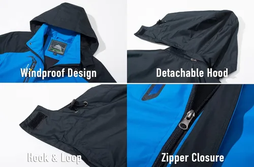 Vista 2 de Magcomsen - Chaqueta impermeable con capucha y 3 bolsillos con zipper para hombre impermeable, cortavientos y ligera
