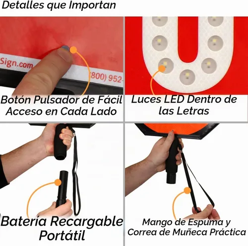 Vista 8 de SmartSign Paleta LED STOP SLOW – Señal de parada lenta reflectante de mano con asa, 18 pulgadas de doble cara, modos de luz LED