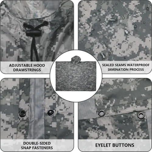 Vista 4 de GRVCN Poncho de lluvia militar, impermeable de camuflaje impermeable ligero al aire libre