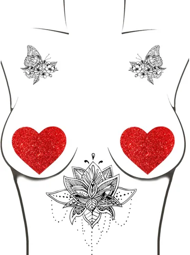 Vista 3 de Neva Nude I Heart U Nipztix Pasties - Fundas para pezones para festivales, raves, fiestas, impermeables y resistentes al sudor, fabricadas