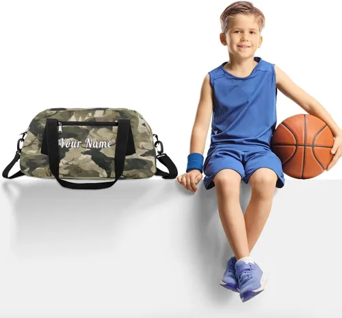 Vista 2 de Bolsa de lona personalizada para niños, diseño geométrico a cuadros, bolsa de gimnasio deportiva personalizada para niños y niñas, bolsas de viaje