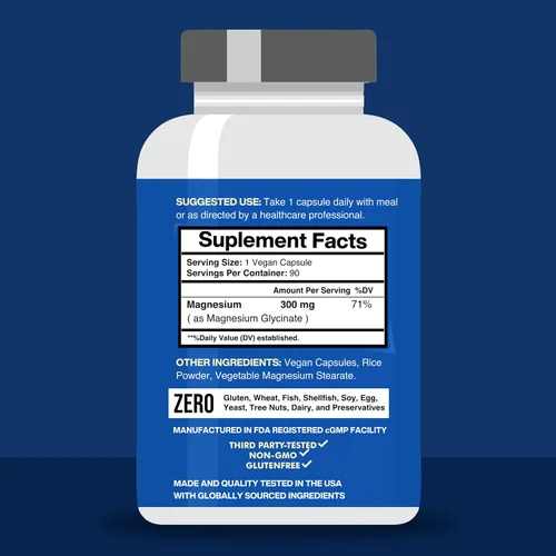 Vista 3 de American Standard Supplements Glicinato de magnesio 300 mg por porción como glicinato de magnesio, magnesio para él, vegano, sin gluten, sin OMG, 90