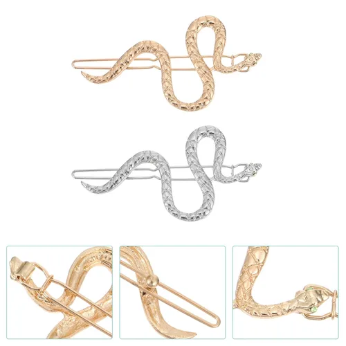 Vista 7 de Pinzas para el pelo de serpiente, 4 piezas, horquilla de serpiente, clips de boda, joyería de metal dorado, patrón geométrico, pasadores, aleación