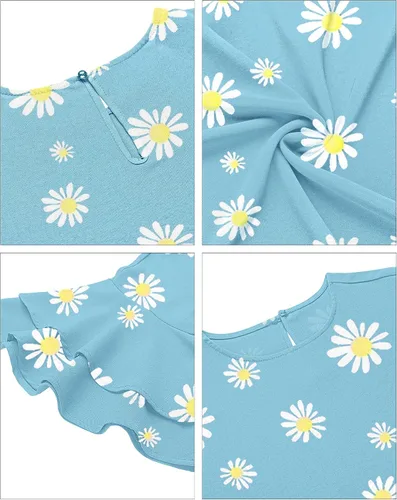 Vista 3 de luvamia Blusa casual de manga acampanada de 34 con cuello redondo para mujer