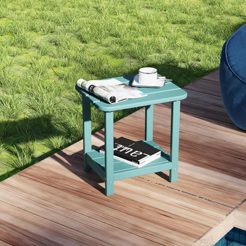 Vista 2 de Sundale Outdoor Adirondack - Mesa auxiliar pequeña de 2 niveles para patio, mesa auxiliar rectangular de polietileno de alta densidad resistente al