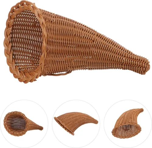 Vista 9 de Abaodam Cornucopia - Cesta de mimbre para otoño, cesta de pan de mimbre, cestas de frutas tejidas para alimentos y verduras, bandeja para servir